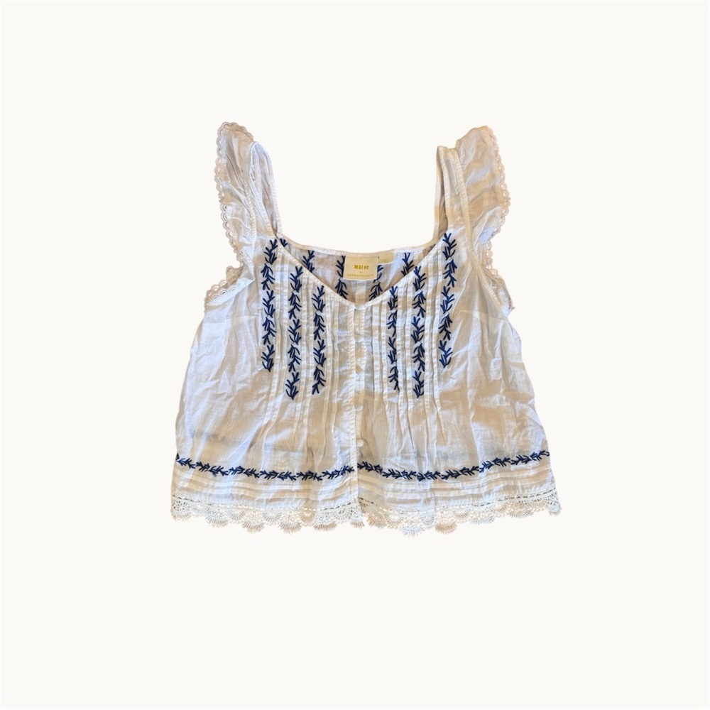 Maeve White Blouse with Blue Detailing